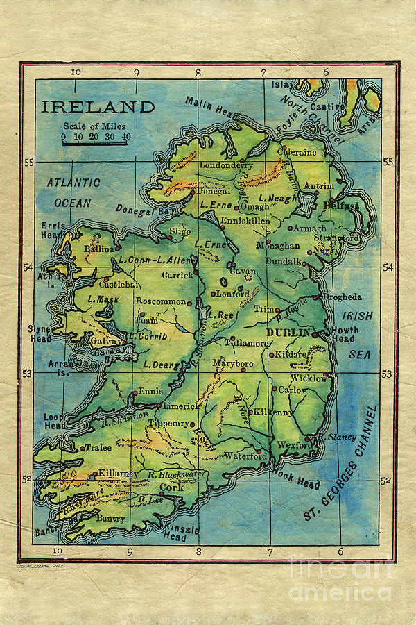 Ireland Map for Framing, Irish Map, Emerald Isle, Hand-Painted Historic ...