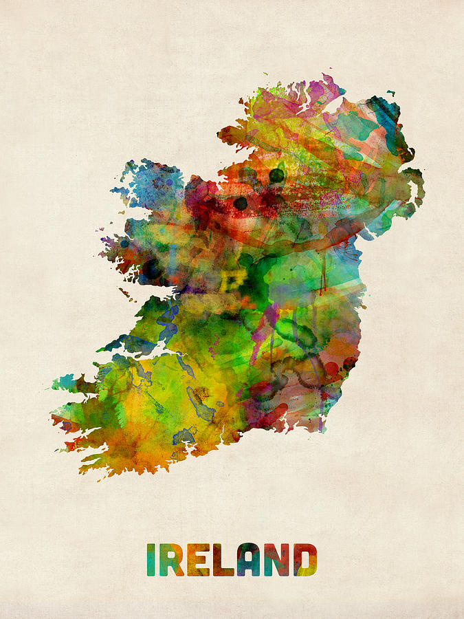 Abstract Digital Art - Ireland Eire Watercolor Map by Michael Tompsett