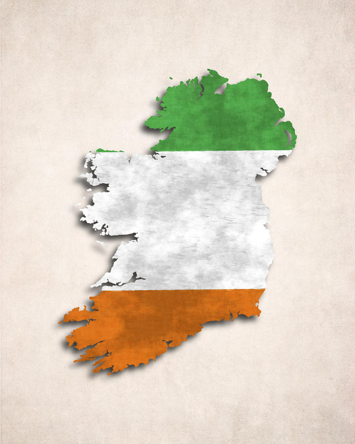Decorative Digital Art - Ireland Map Art with Flag Design by World Art Prints And Designs