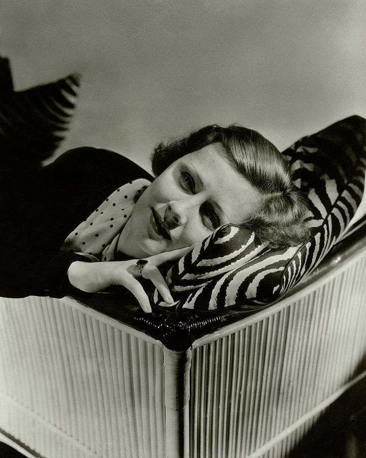 Irene Dunne Lying Down On A Zebra Print Pillow Photograph by Lusha Nelson