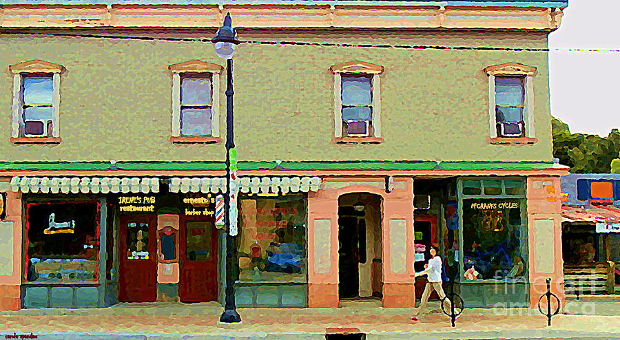 Ireness Pub And Ernestos Barber Shop Bank St Shops In The Glebe Paintings Of Ottawa Cspandau  Painting by Carole Spandau