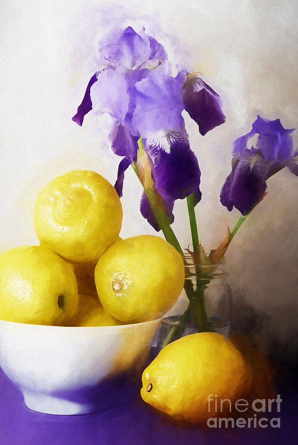 Iris and Lemons Painting by HD Connelly