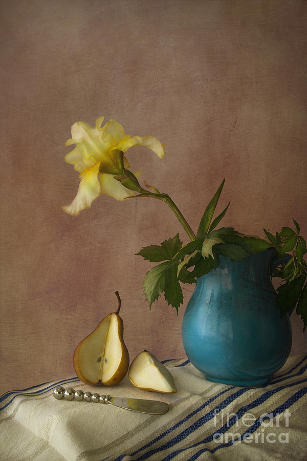 Iris Photograph - Iris and pear by Elena Nosyreva