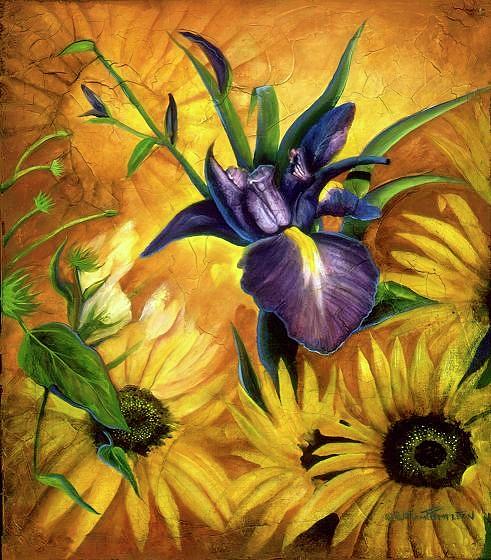Iris and Sunflower Painting by William T Templeton