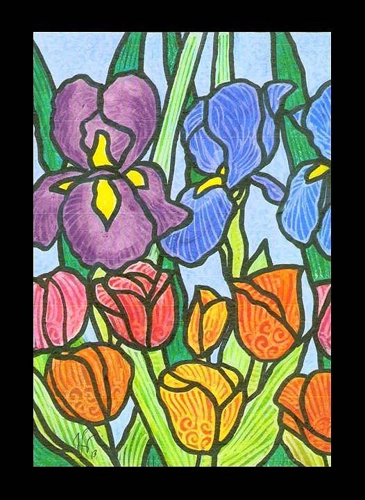 Iris and Tulip Garden Painting by Jim Harris