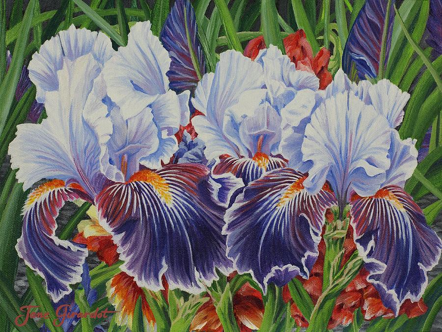 Iris Blooms Painting by Jane Girardot