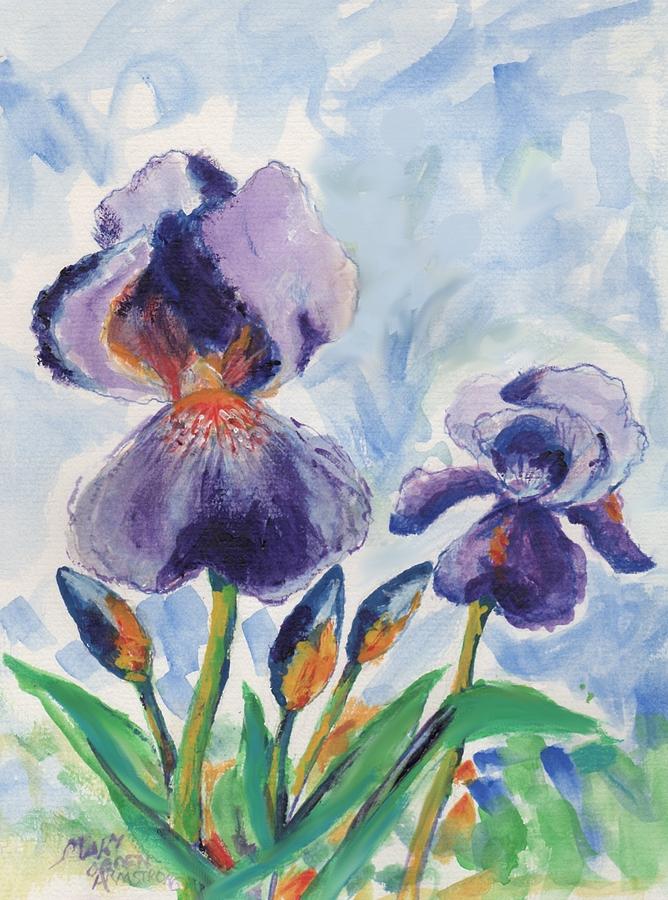 Iris blooms Painting by Mary Armstrong