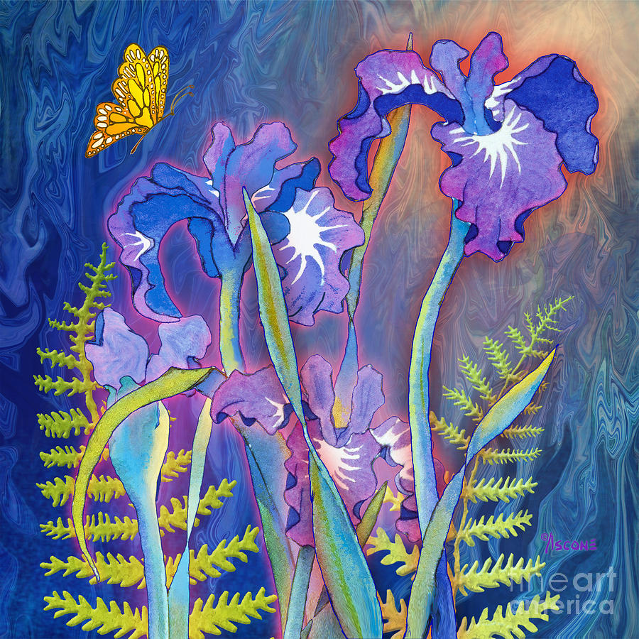 Iris Bouquet in Square Painting by Teresa Ascone