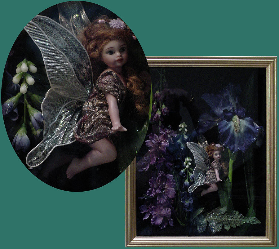 Iris Fairy Shadow Box Frame Ceramic Art by Shirley Heyn