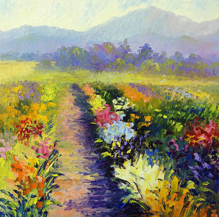 Iris Fields Painting by Terry  Chacon