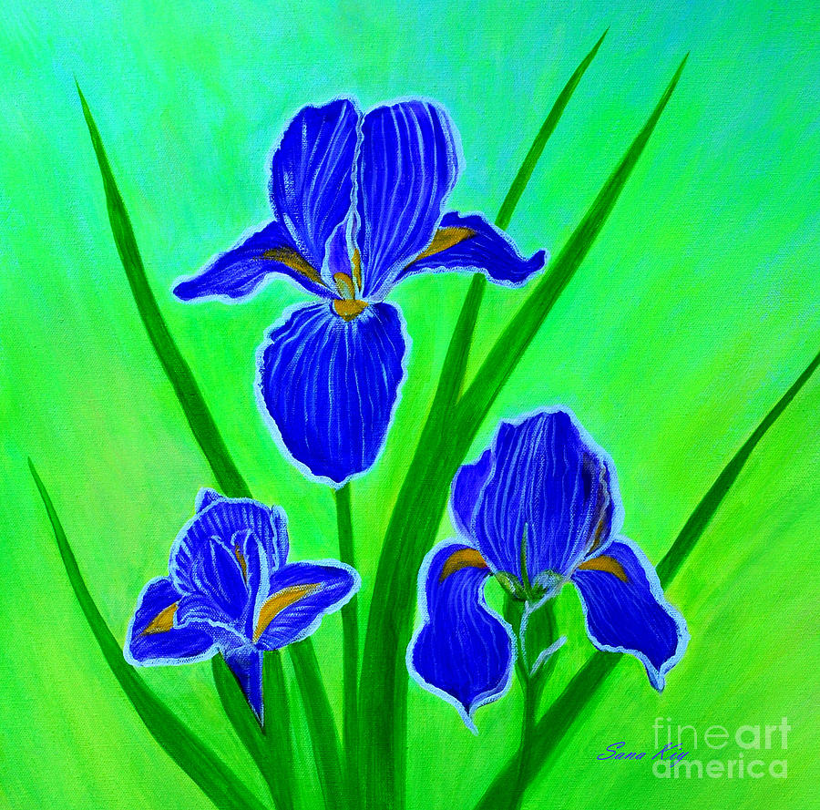 Iris Flowers Card Painting by Oksana Semenchenko