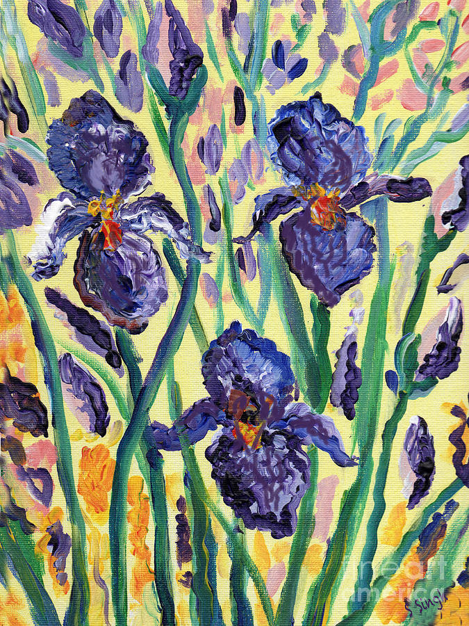 Iris garden Painting by Sarabjit Singh
