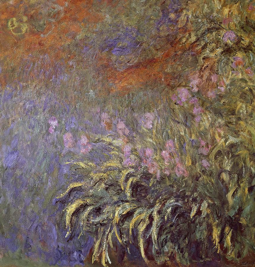 Iris in pond Painting by Claude Monet