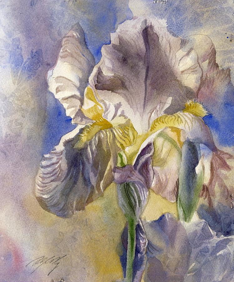 Iris With Blue-watercolor Painting by Alfred Ng