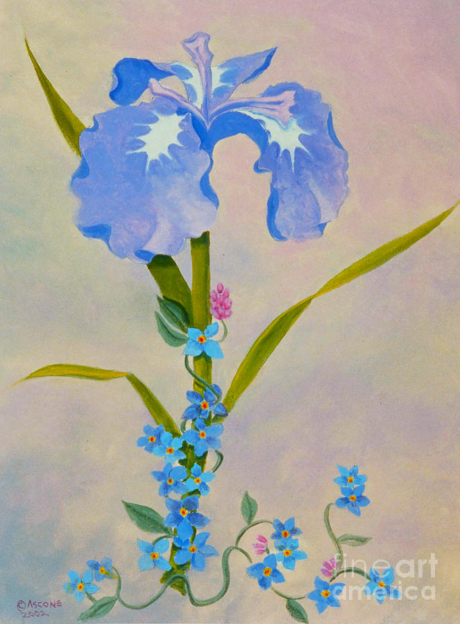 Iris with Forget Me Nots Painting by Teresa Ascone