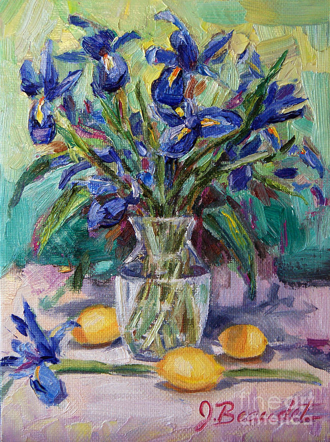 Iris Painting - Irises and Lemons by Jennifer Beaudet