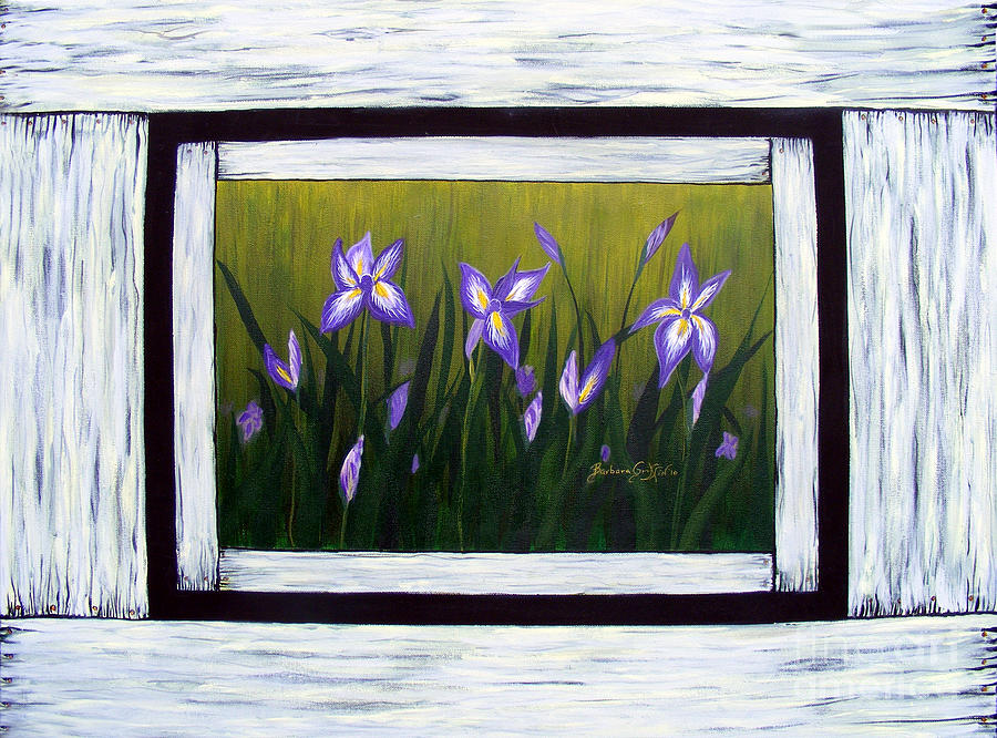 Iris Painting - Irises And Old Boards - Weathered Wood by Barbara A Griffin