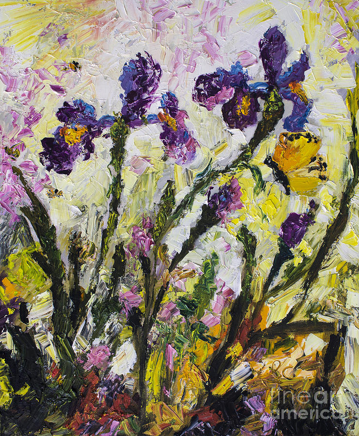 Irises Butterflies and Bees Garden Provencale Painting by Ginette Callaway