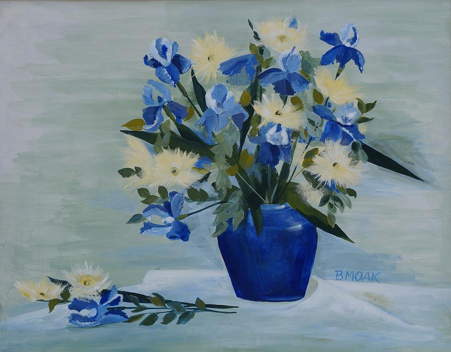 Iris in Blue Vase Painting by Barbara Moak