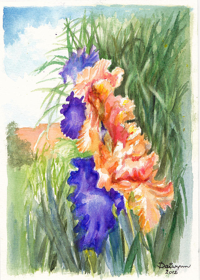 Irises in Hobart Botanic Gardens Painting by Dai Wynn