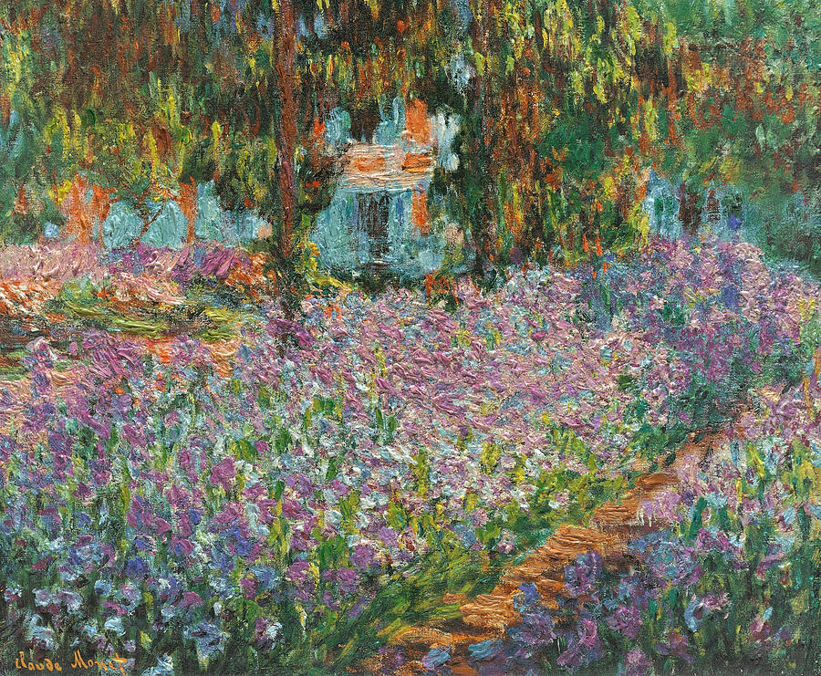 Irises In Monets Garden Painting by L Brown
