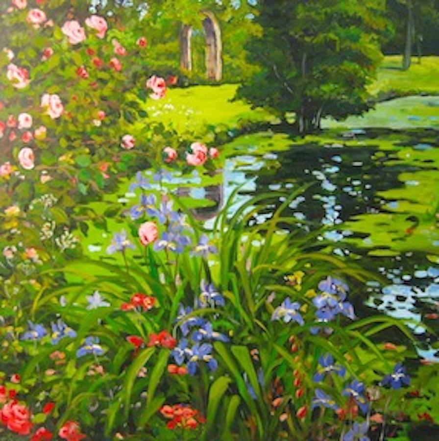 Irises on the Pond Painting by Ingrid Dohm