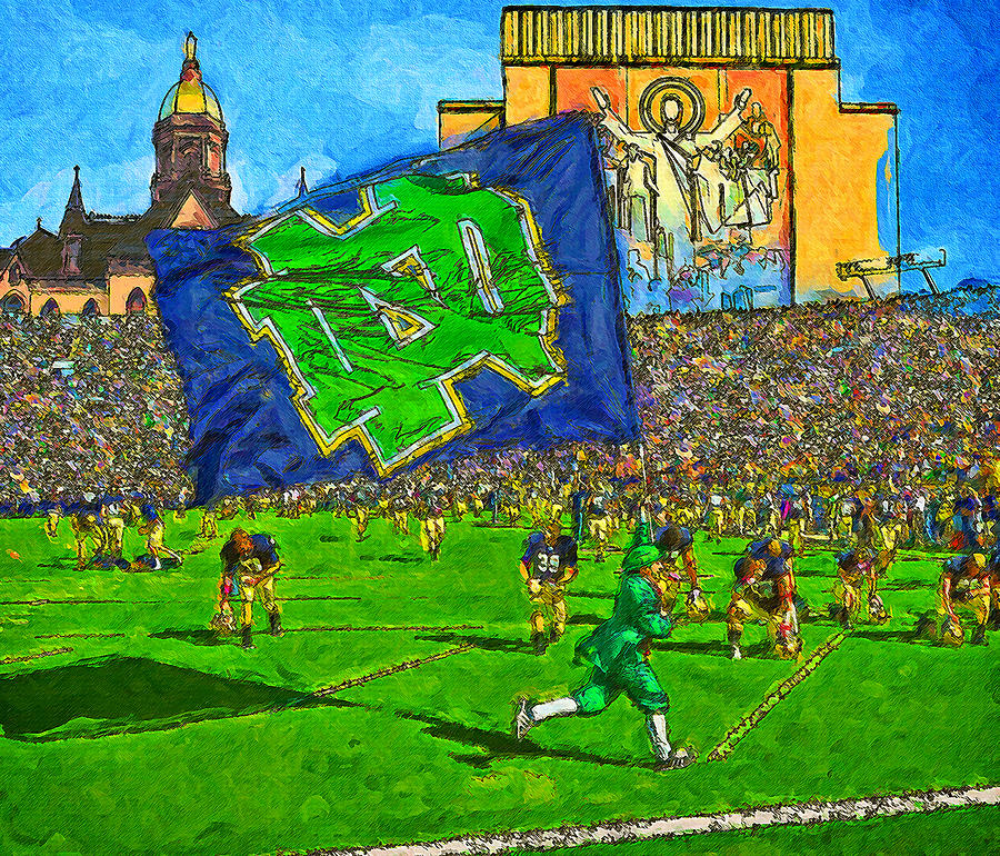 Notre Dame Painting - Irish Flag on Saturday by John Farr