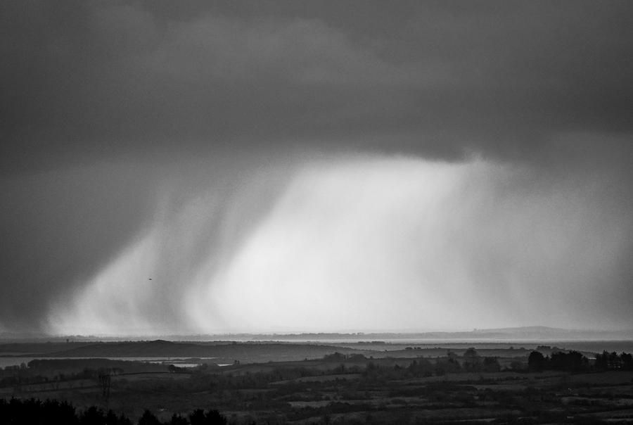 Black And White Photograph - Irish Storm Front Sweeps over Shannon River Valley by James Truett