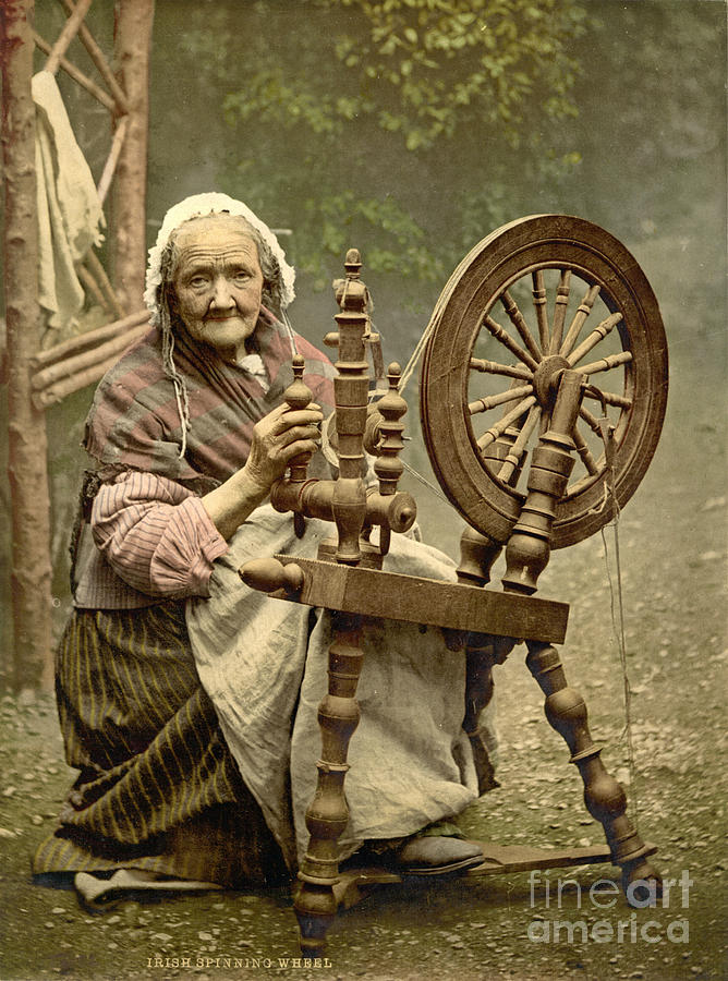 Portrait Photograph - Irish Woman and Spinning Wheel by Padre Art