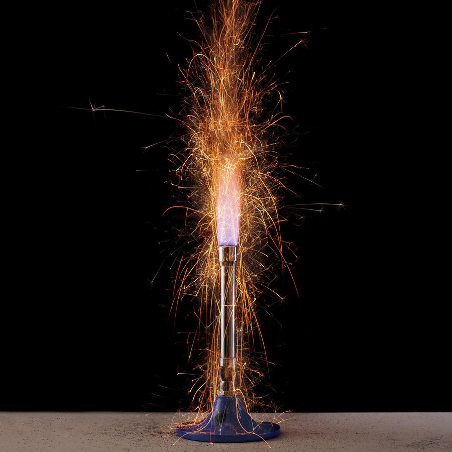 Black Background Photograph - Iron Filings In A Gas Flame by Science Photo Library