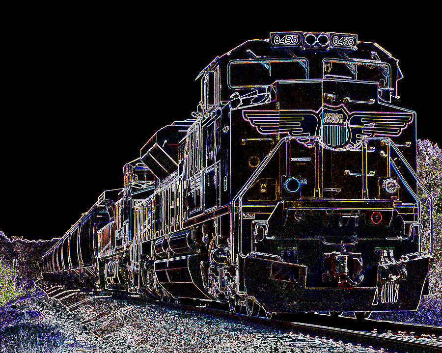 Train Digital Art - Iron In Neon by James Granberry