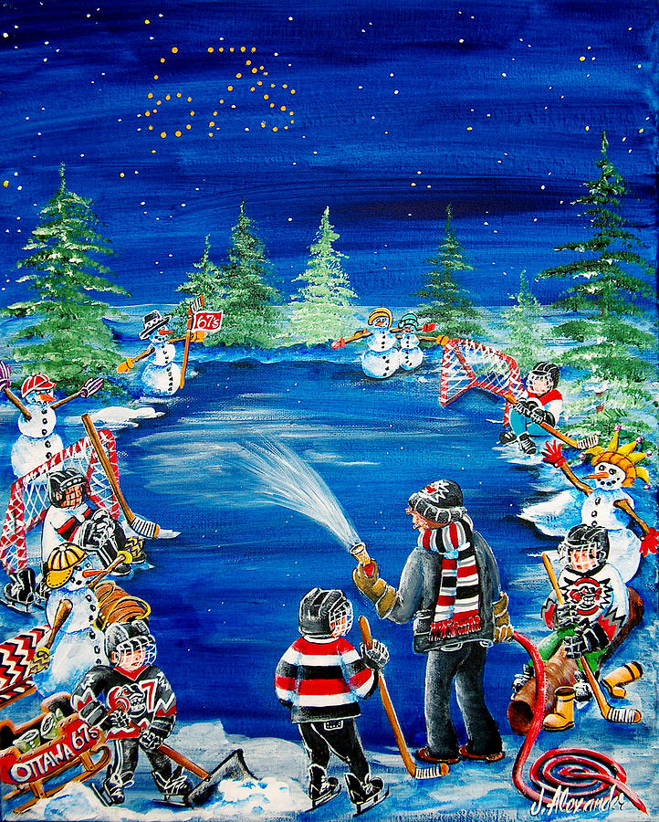 Hockey Painting - Is It Ready Yet Dad by Jill Alexander