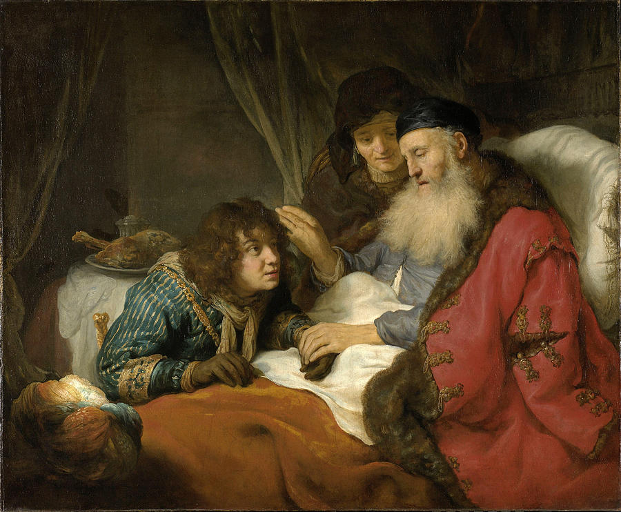 Govert Flinck Painting - Isaac blessing Jacob by Govert Flinck