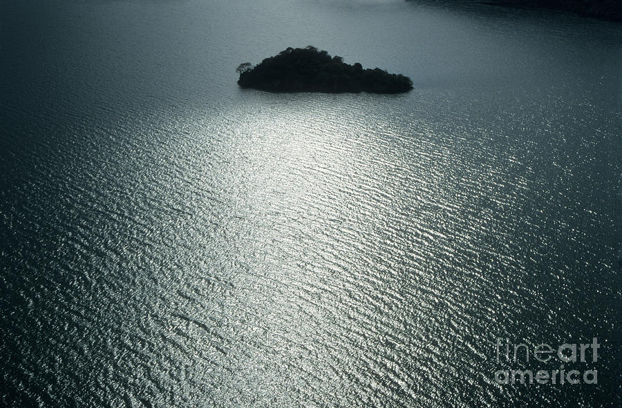 Black And White Photograph - Lugu Lake Island and Ripples China by James Brunker