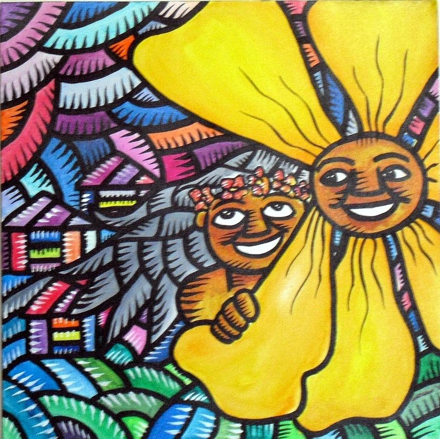 Island Girl and Sun Flower Painting by Marconi Calindas