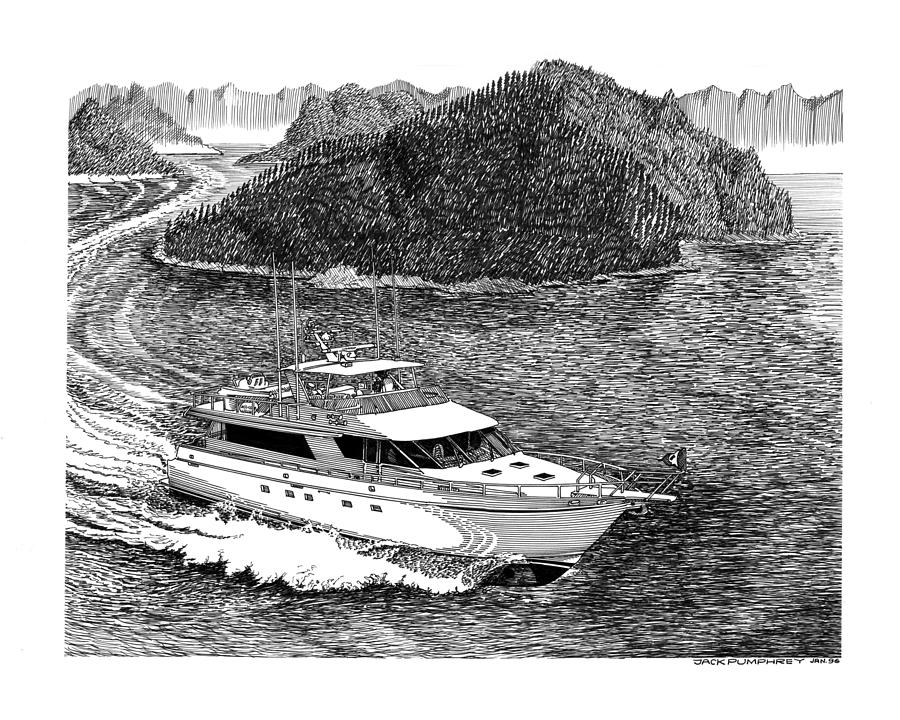 Island hopping Yachting Drawing by Jack Pumphrey