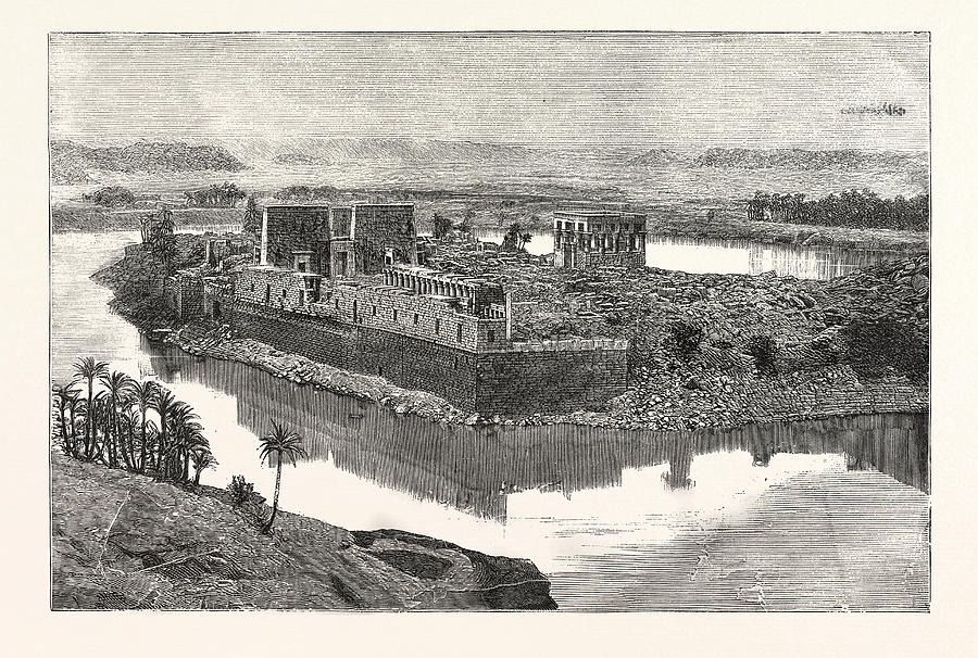 Vintage Drawing - Island Of Philae, Scene On The Nile, Egypt by Egyptian School