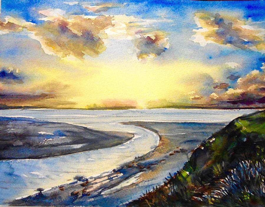 Island sunset Painting by Katerina Kovatcheva