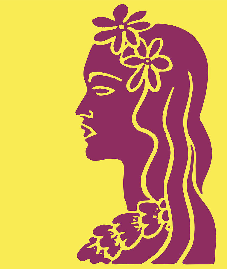 Island Woman with Flowers in Hair and Lei Drawing by CSA-Archive