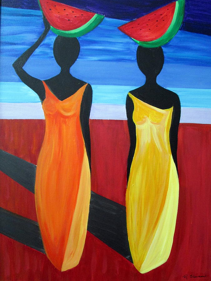 Abstract Painting - Island women by Rosie Sherman