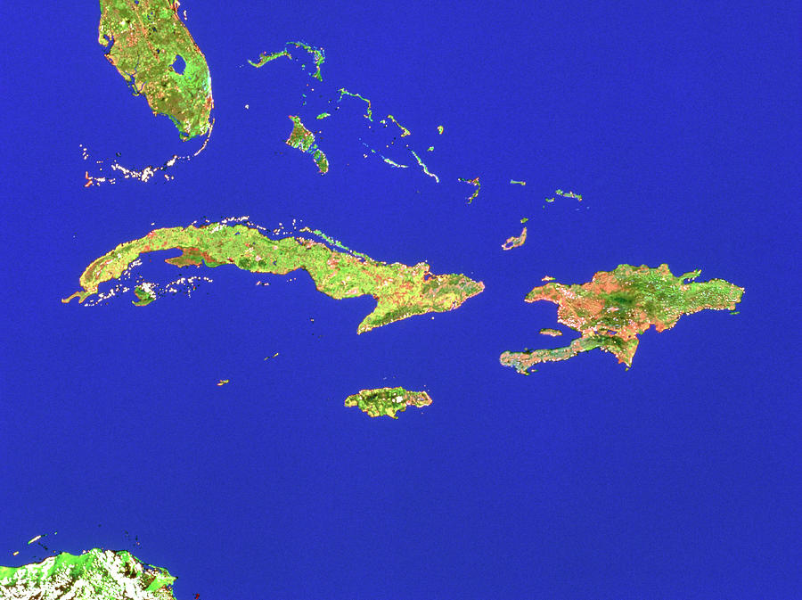 Islands In The Caribbean Sea Photograph by Worldsat International Inc./science Photo Library