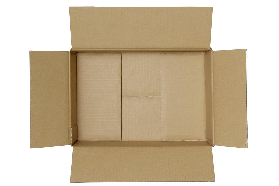 Isolated shot of opened blank cardboard box on white background Photograph by Kyoshino