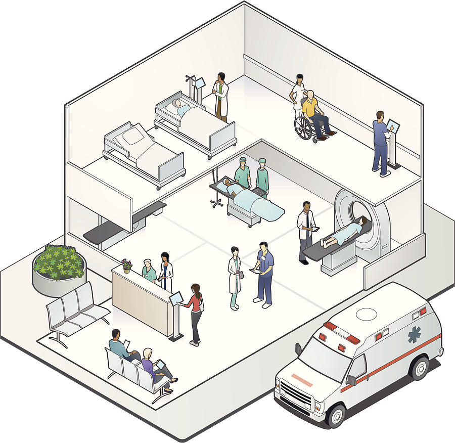 Isometric Hospital Cutaway Drawing by Mathisworks