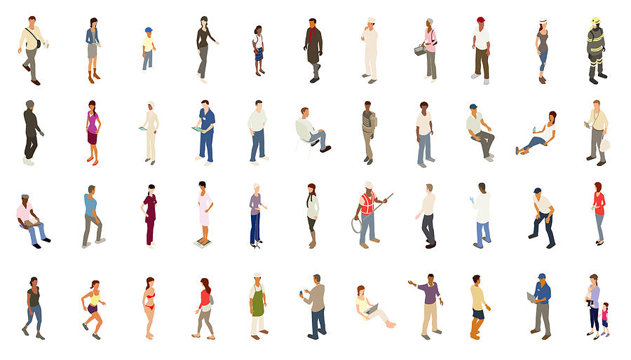 Isometric people bold color Drawing by Mathisworks