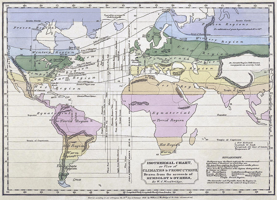 Map Drawing - Isothermal Map of the World by William C Woodbridge