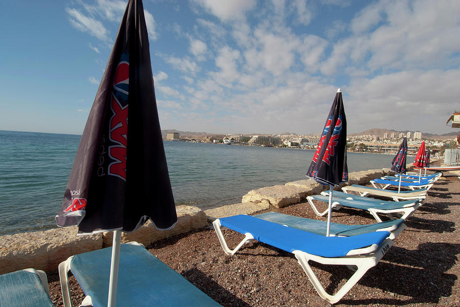 Israel, Eilat, Beach Lounge Chairs Photograph by Ellen Clark
