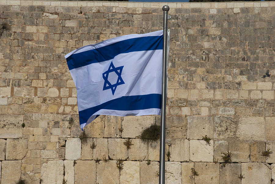 Israeli Flag Photograph - Israeli Flag at Western Wall by Daniel Blatt