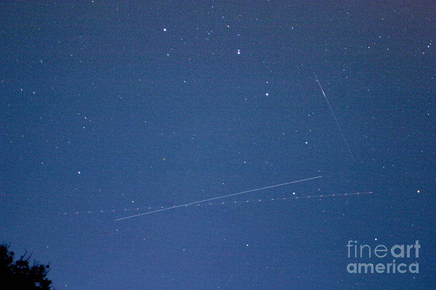 Space Photograph - Iss, Airplane, Meteor, And The Big by John Chumack