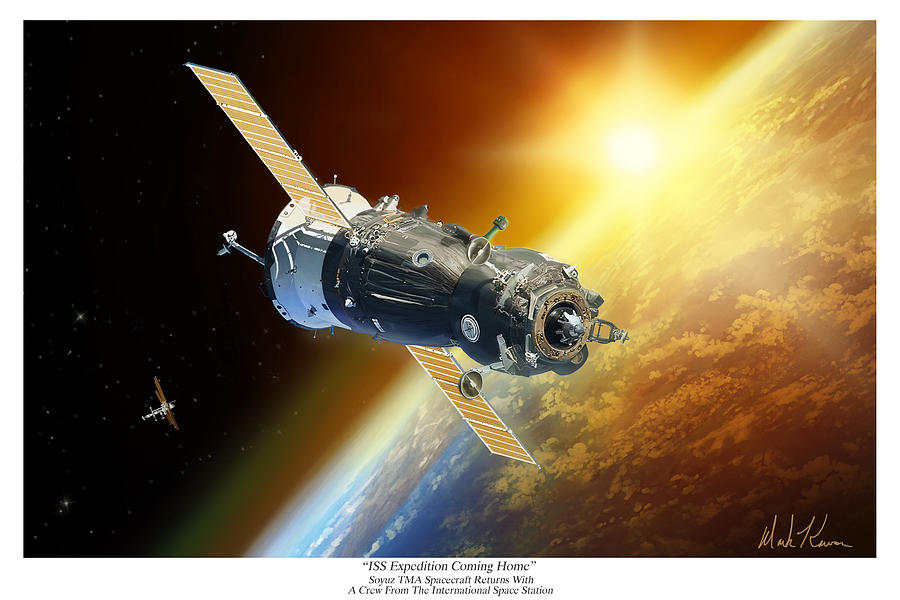 Baikonur Painting - ISS Expedition Coming Home by Mark Karvon