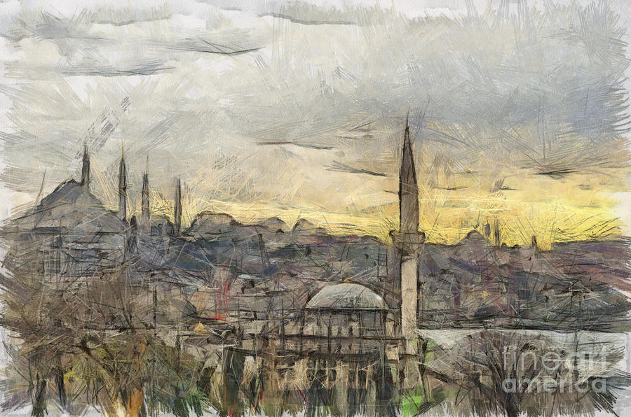 Istanbul Cityscape Digital Drawing Drawing